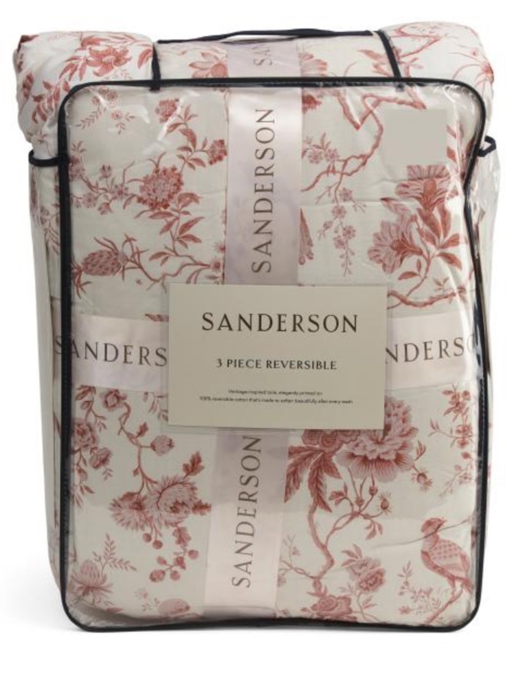 Sanderson 3-Piece Reversible Floral Comforter Set in Ivory & Red